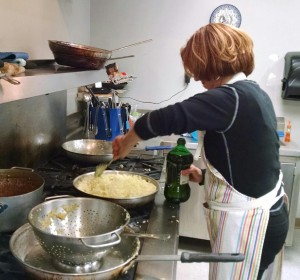 June Zimmerman cooking onions