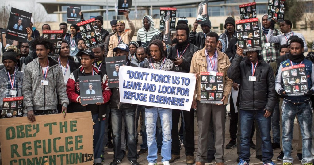 Asylum seekers demonstrating in Jerusalem against their forced deportation from Israel, Courtesy Haaretz